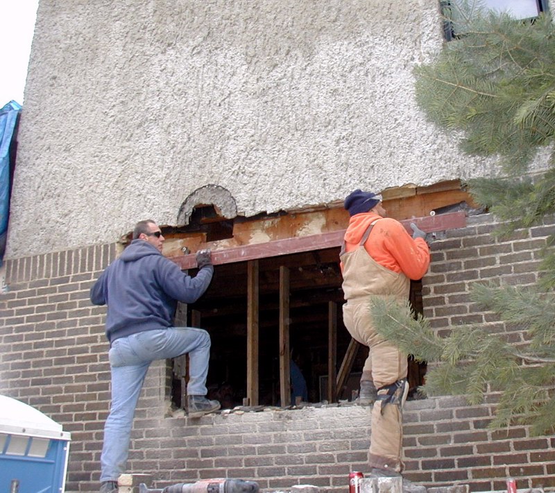 Steel lintel is installed for new kitchen window on March 26, 2008.