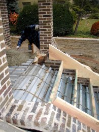 Cement being formed at porch and steps
