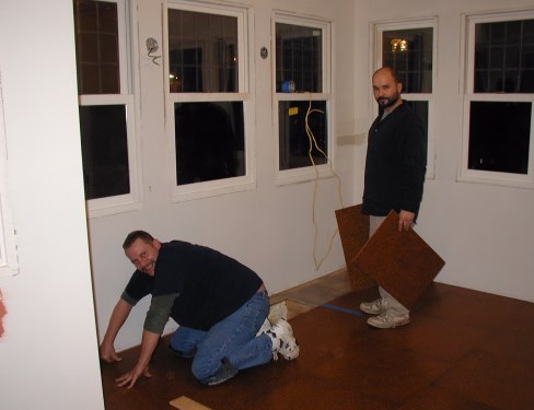 Brian and Shaun installing 24 x 24 Expanko tiles