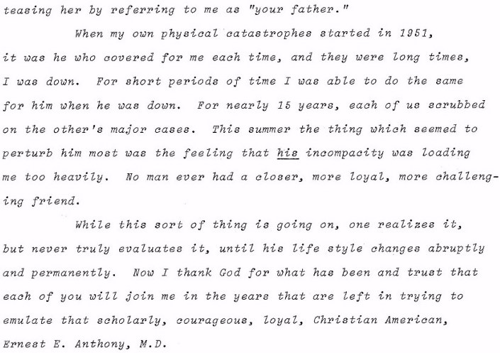 Eulogy to Dr. Anthony given by Mal Rumph, MD, October 10, 1975, at AAPS Convention, Lake Buena Vista, Florida